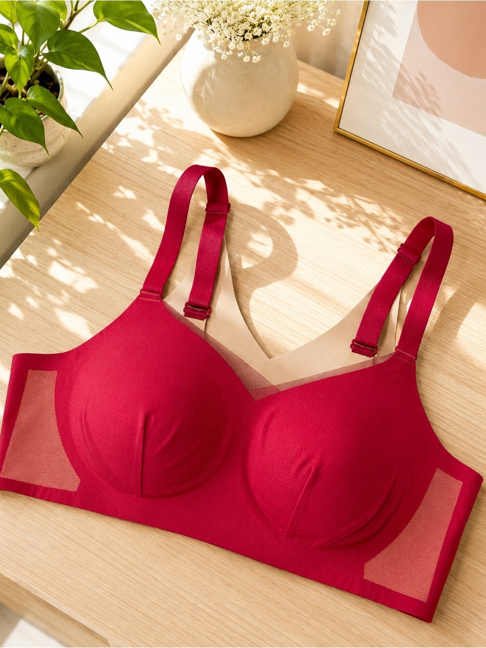 Honeylove Wireless Mesh Panel Bra 1X Fuchsia Pink Sculpting Bra
